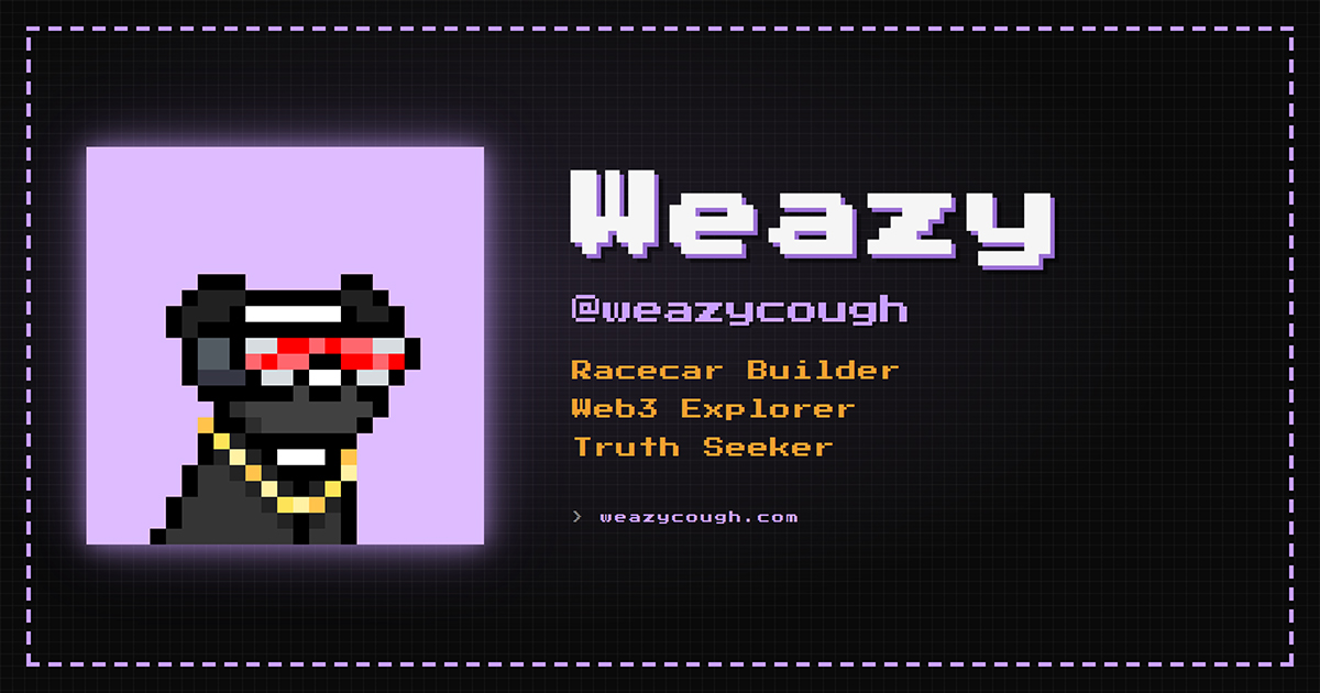 WeazyCough personal site — racing, Web3, and crypto academy
